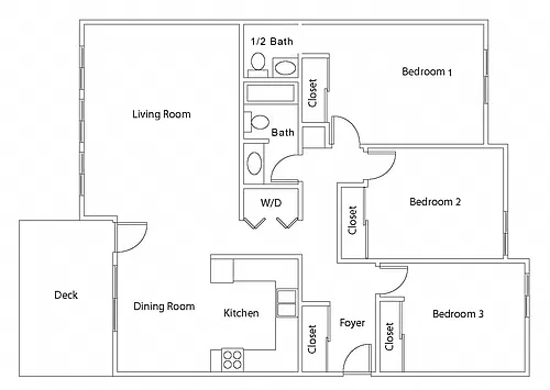 Floor plan 3 Bedroom, 1.5 Bath
