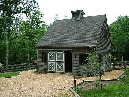 Two-stall custom barn with huge hayloft