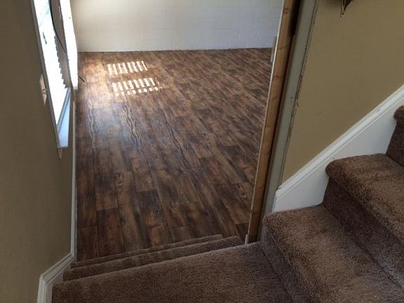 Looking down the stairs into the multipurpose room.