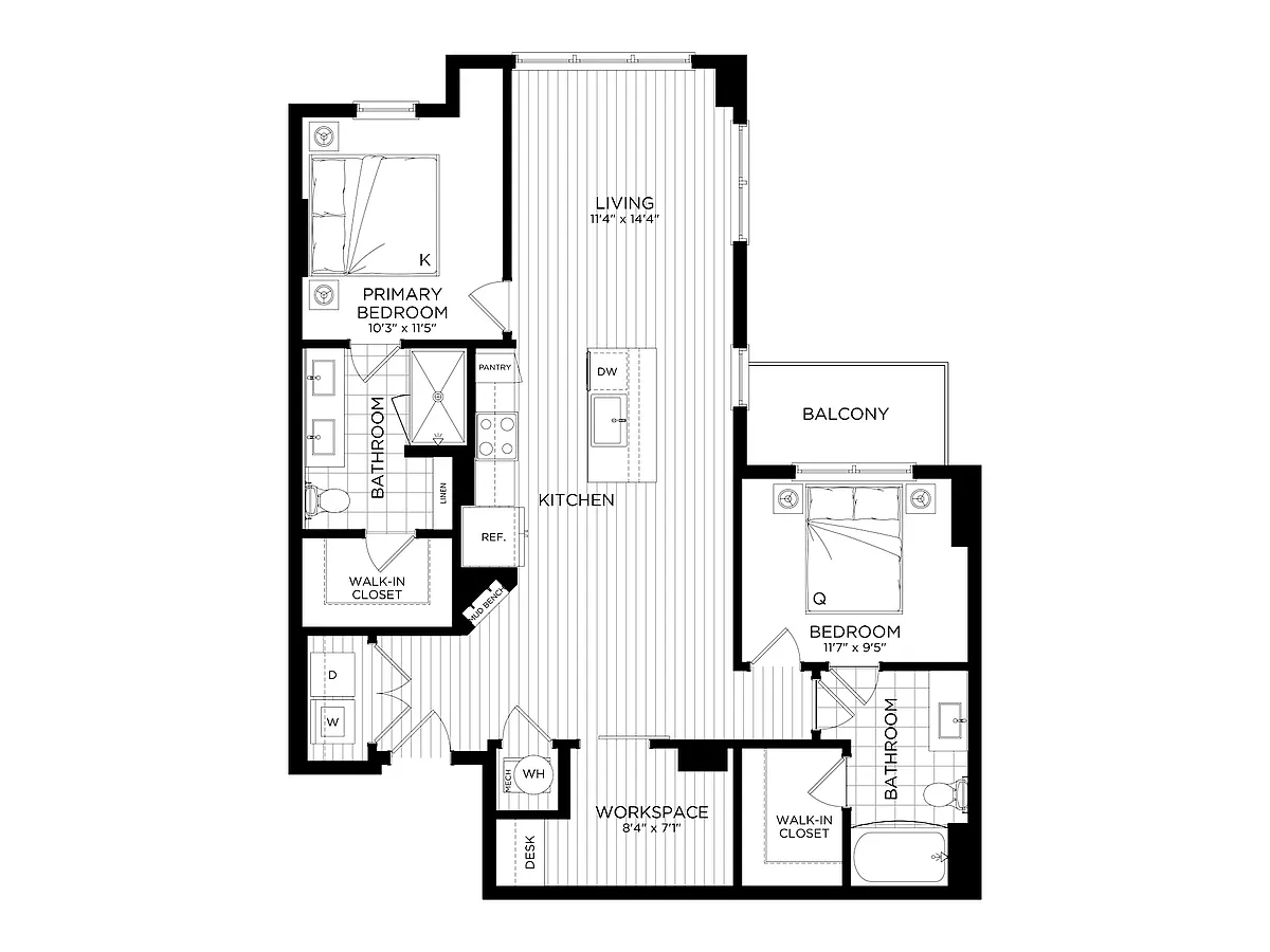 Floor plan 2 Bed/2 Bath-B7