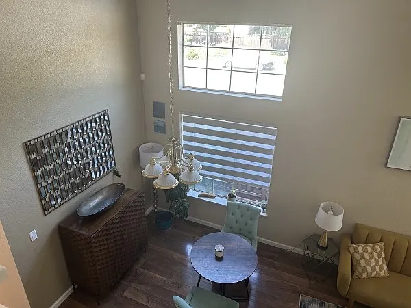 High ceiling in the living room. View from the top.
