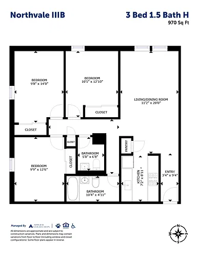 Floor plan 3 Bed 1.5 Bath H