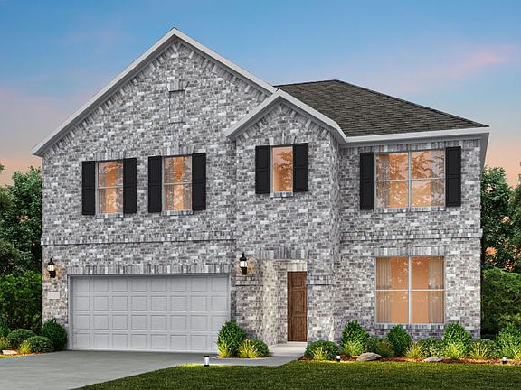 The Sondra, a two-story home with 2-car garage, shown as Home Exterior A