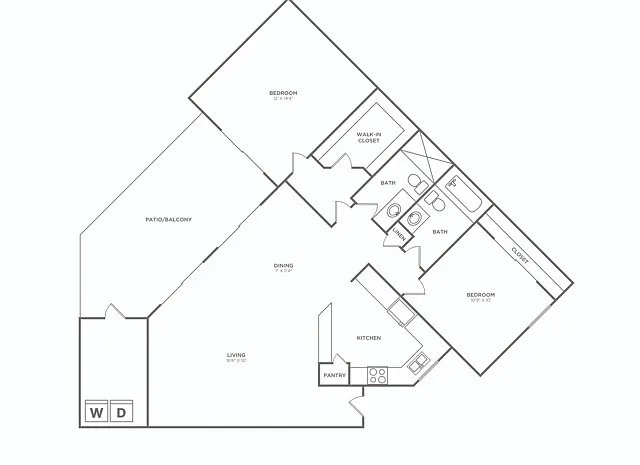 Floor plan Two Bedroom Two Bath (1078 SF)