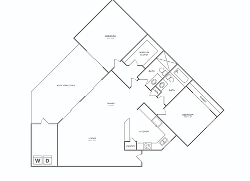 Floor plan Two Bedroom Two Bath (1078 SF)