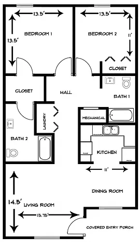 Floor plan 2 Bedroom 2 Bath Large
