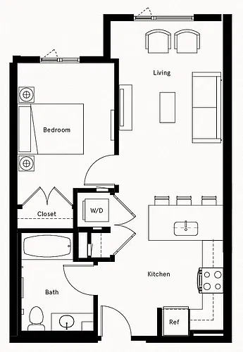 Floor plan 1 Bed/1 Bath-D3