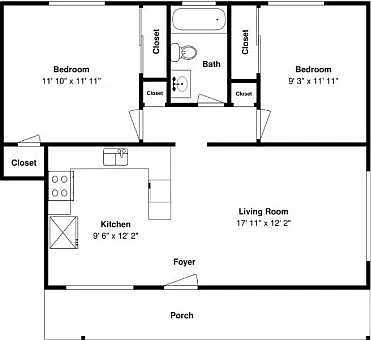 Floor plan 2 Bedroom 1 Bath Cascade Village