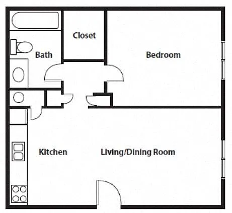 Floor plan 1Br/1Bath