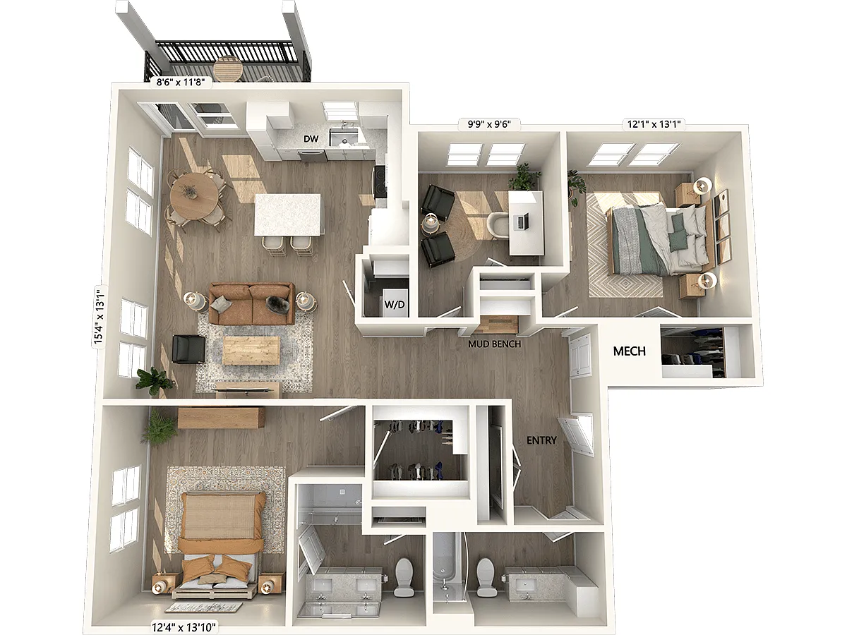 Floor plan BF3D-1375sf-DCI