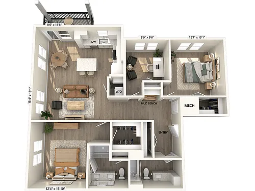 Floor plan BF3D-1375sf-DCI