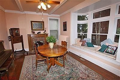 leaded glass bay window in dining room