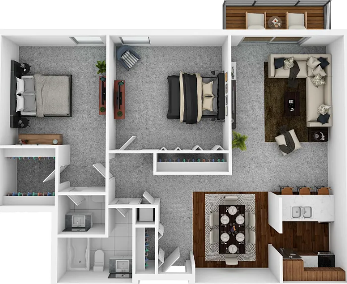 Two Bedroom 1.5 Bathroom Floorplan Diagram