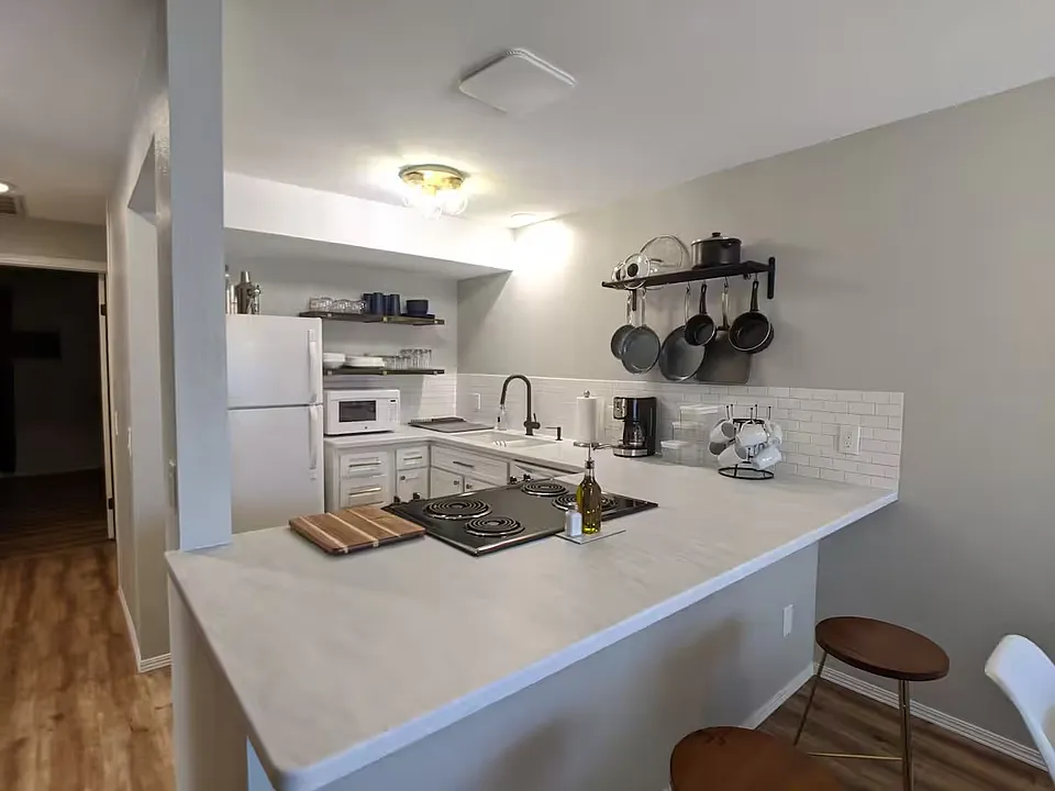 Newly remodeled, fully stocked open concept kitchen.