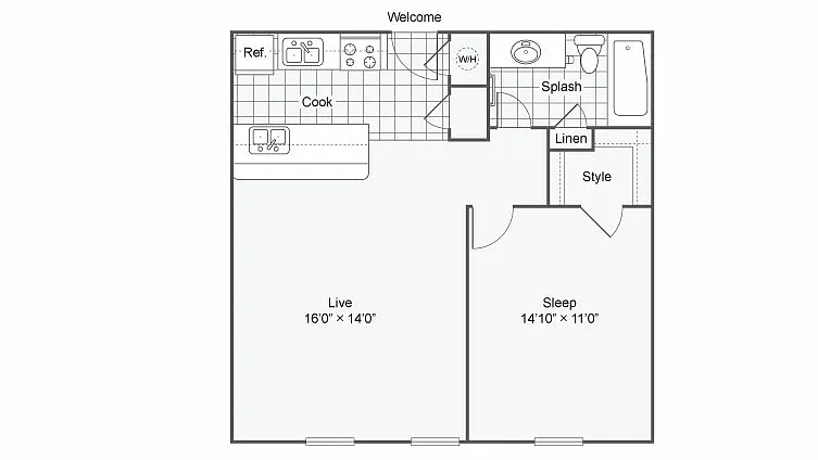 Floor plan The Borland: 1 Bedroom 1 Bath