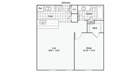 Floor plan The Borland: 1 Bedroom 1 Bath
