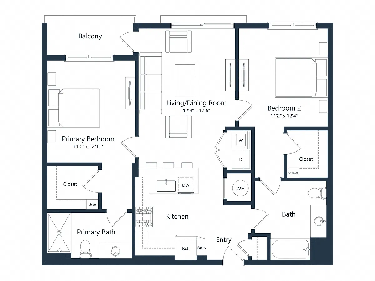 Floor plan C2- A | 2 Bed | 2 Bath