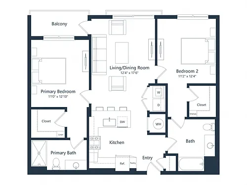 Floor plan C2- A | 2 Bed | 2 Bath