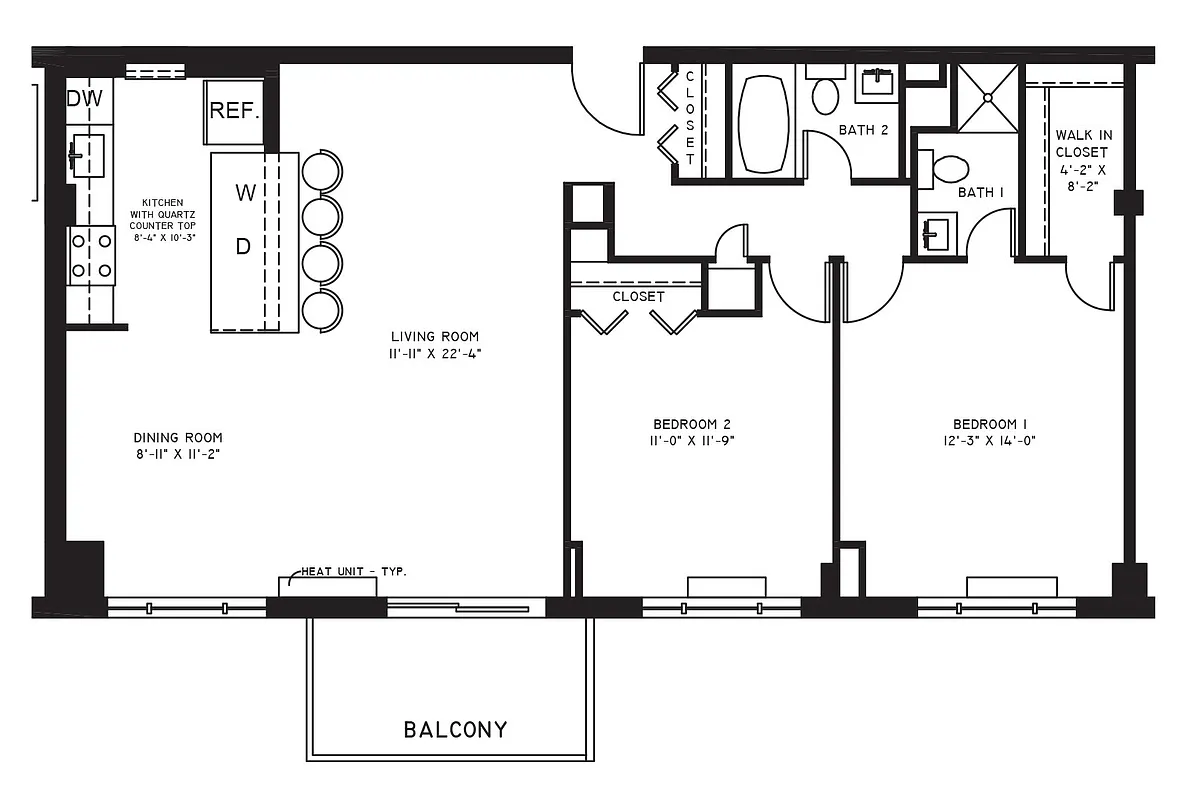 Floor plan 2 Bedroom 2 Bath E Style