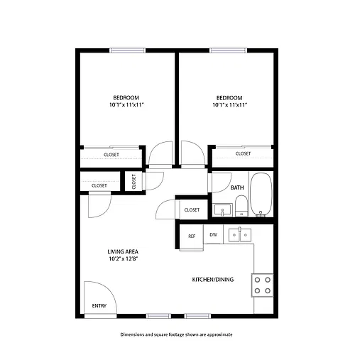 Floor plan 2 Bed and 1 Bath B