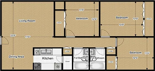 Floor plan 3 bed 2 bath
