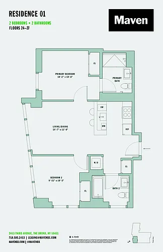 Floor plan 2 Bed/2 Bath-B1