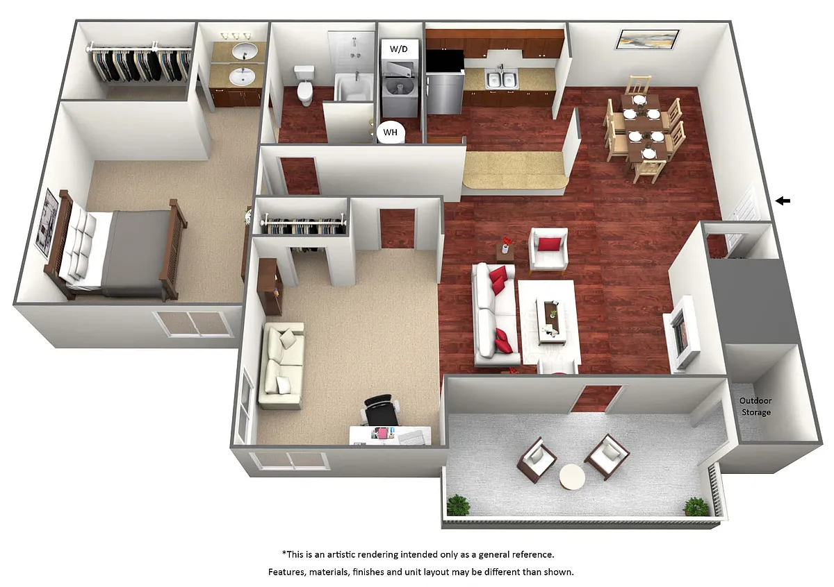 Floor plan One Bed One Bath + Den - A3