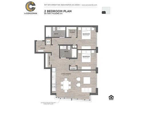 Floor plan 2 Bed 2 Bath + Bay Window
