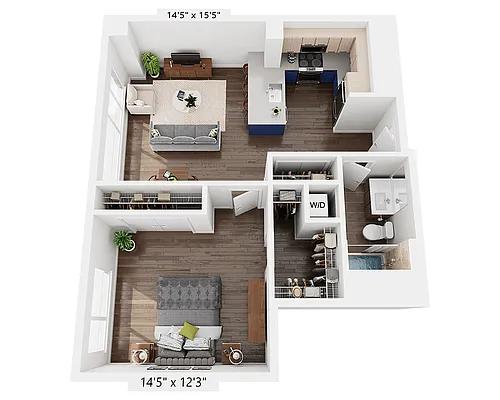 Floor plan One Bedroom A1BB