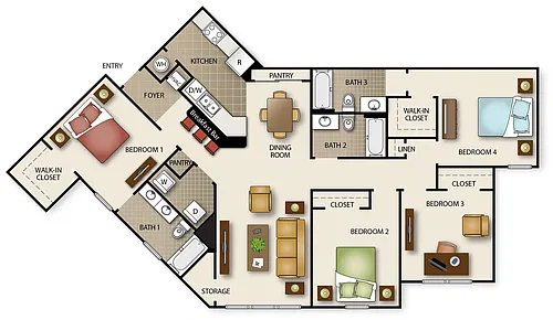 Floor plan Four Bedroom Three Bath