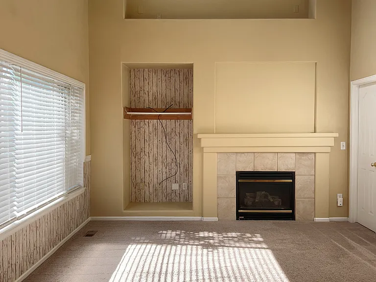 Family room with vaulted ceiling