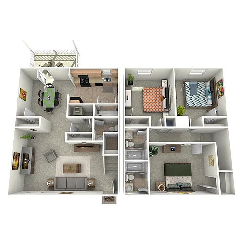 Floor plan 3 Bedroom Two and a Half Bathroom Townhome-60%