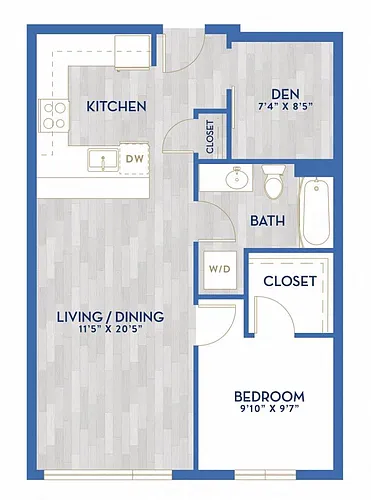 Floor plan C5 - One Bed, One Bath + Den