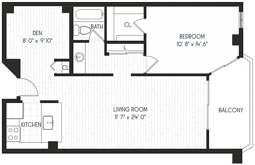Floor plan 1x1 A15 - Partial