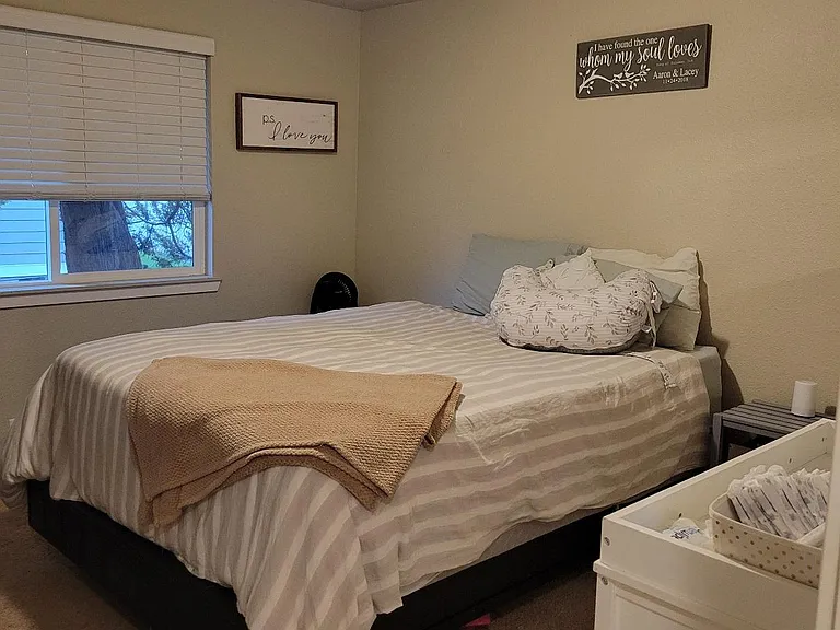 The primary bedroom is spacious.