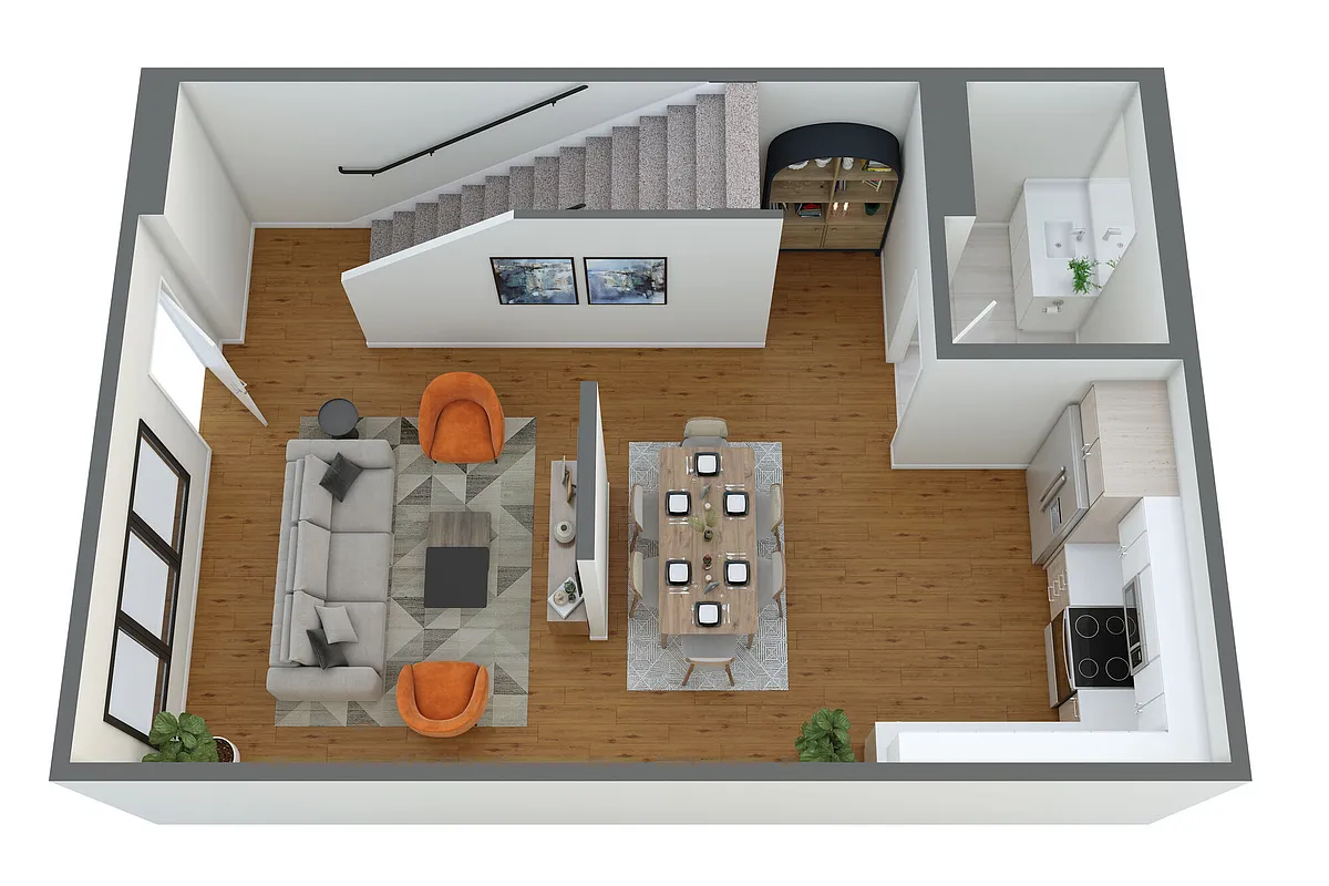 Floor plan T3 1 Bed/1.5 Bath Townhome