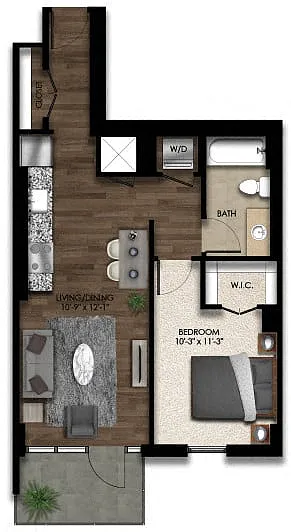 Floor plan 1 Bed/1 Bath-1E