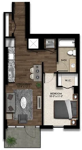 Floor plan 1 Bed/1 Bath-1E