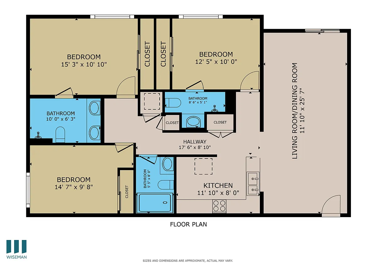 Floor plan Three-Bedroom Three-Bathroom - D