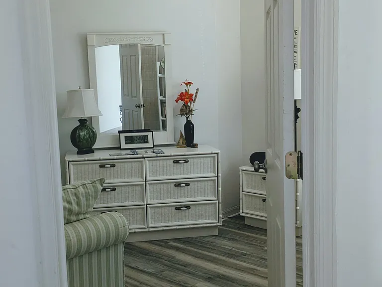 Entrance to den with door + new closet