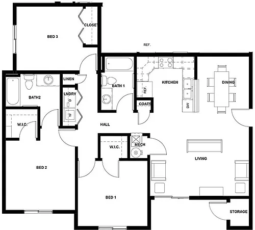 Floor plan 3 Bedroom 2 Bathroom