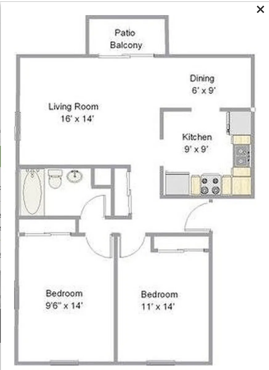 Floor plan 2 Bedroom 1 Bathroom