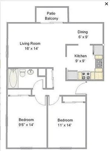 Floor plan 2 Bedroom 1 Bathroom
