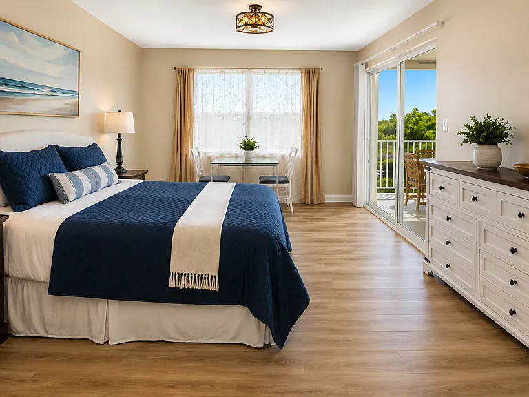 Wonder primary bedroom with direct access to balcony