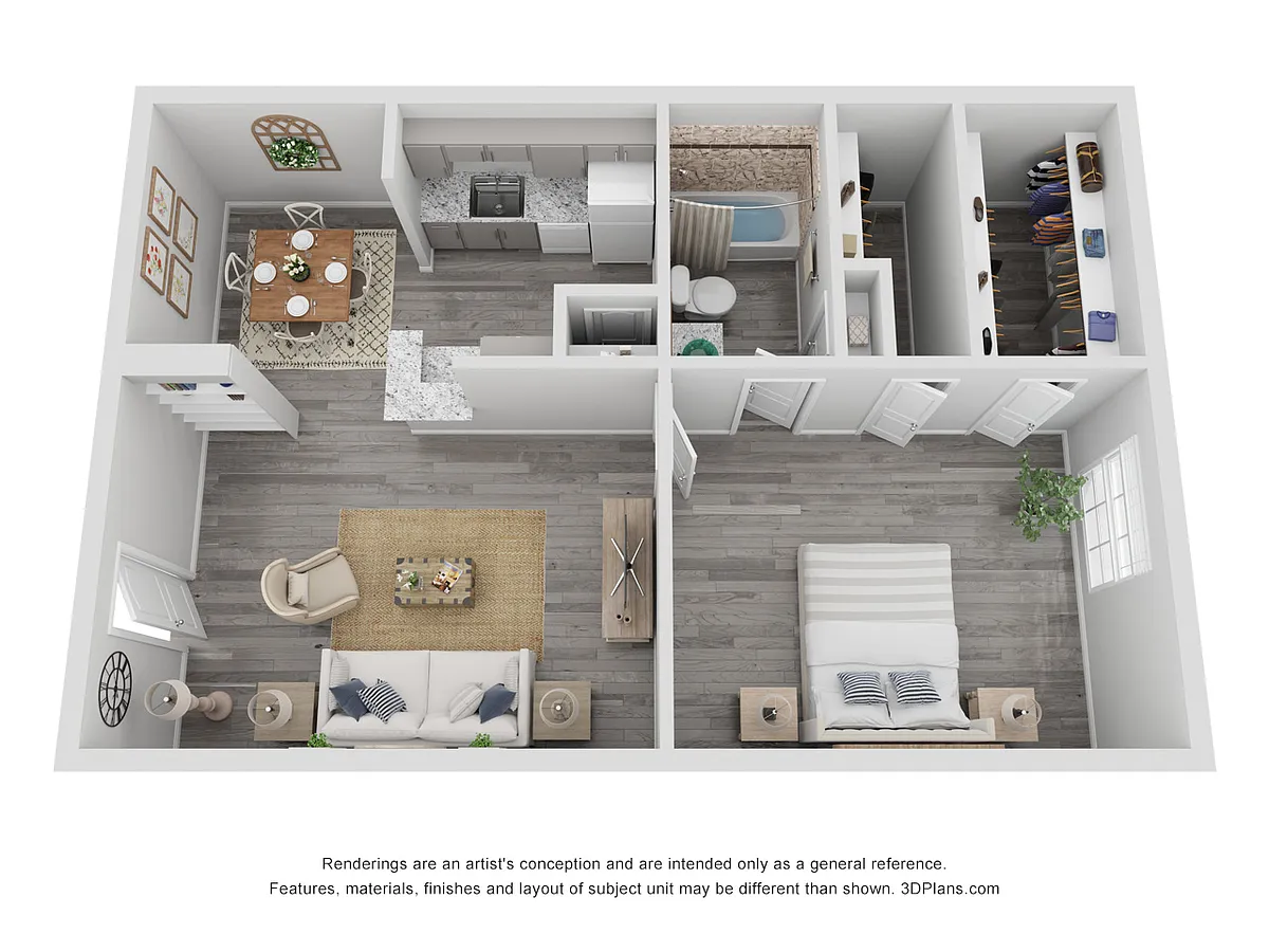 Floor plan 1x1B Renovated 660 sq ft