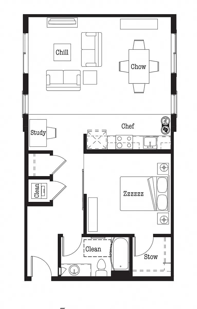 Floor plan U3 Open One Bed