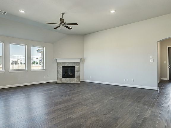 Tile fireplace in great room