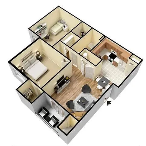 Floor plan B2 - 2 Bedroom - 1 Bathroom