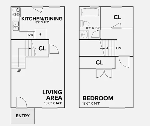 Floor plan 1 Bedroom, 1 Bathroom