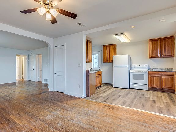 Kitchen, dining, and living area